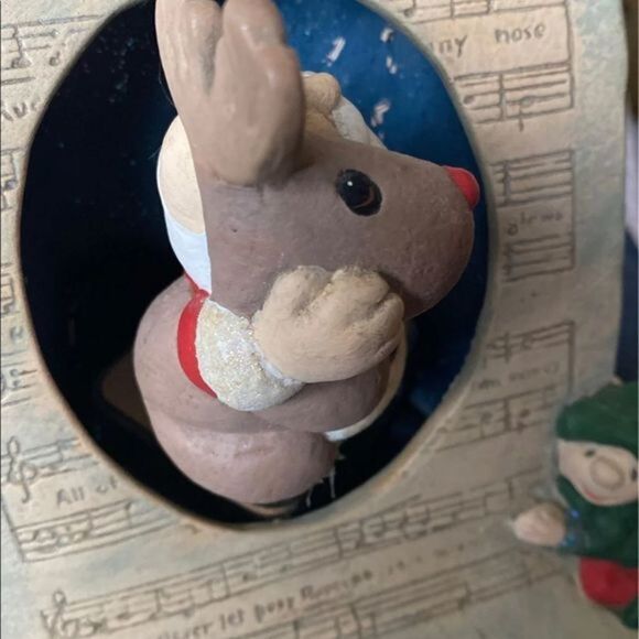 Garry Sharpe Design Santa Rudolph Elf Scroll Ceramic Rotating Music Box - Picture 5 of 6